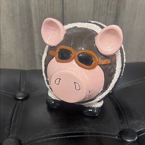 Super Adorable Aviator Pig Pilot Piggy Ceramic Figurine Coin Bank